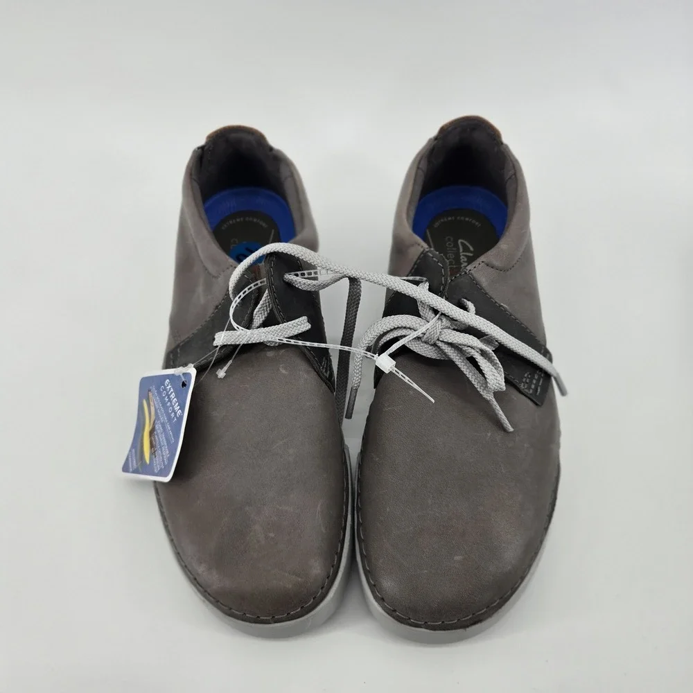 Clarks Gereld Men 10 Leather Lace Up Shoe Grey Low Top Formal Comfort Sneaker